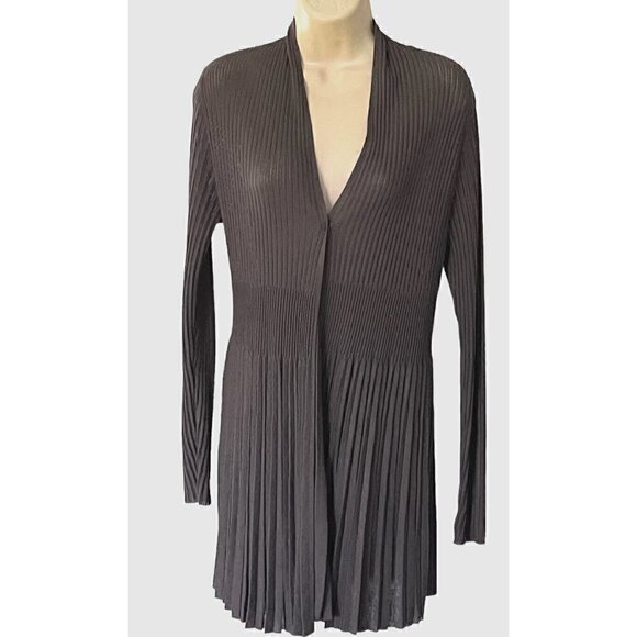 Eileen Fisher Gray Pleated Knit Long Sleeve Casual Open Front Cardigan - Picture 3 of 13